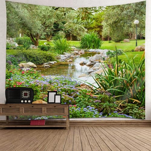 Gualiy Tapiz decorativo para colgar en la pared, de poliéster, para jardín, flores, árbol, piscina, paisaje, dormitorio, sala de estar, dormitorio, tapices de pared, 83 x 55 W