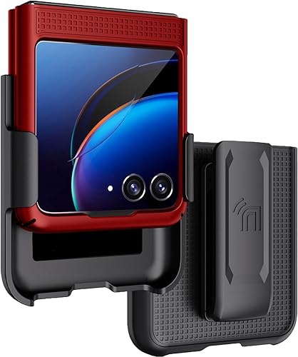 Miniatura 1 de Nakedcellphone - Funda con clip para Motorola RAZR+ 2023, textura de cuadrícula cubierta rígida delgada y giratoriatrinquete Combo de funda de