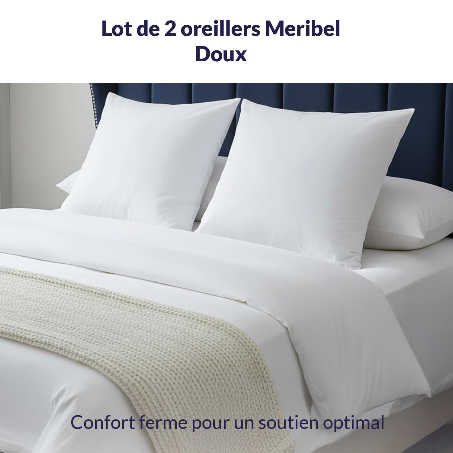 DODO - Lot de 2 Oreillers Meribel 60x60 cm - Confort Ferme, Biais Posé à Main - Enveloppe 100% Coton Percale - Garnissage 100% Plumettes - Lavable en Machine à 40°C