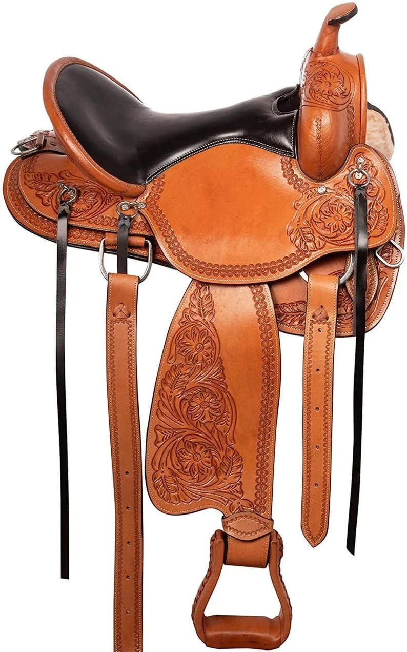 Juego de tachuelas de cuero para caballo occidental de 12 pulgadas, sillín de carreras, cuello de pecho, riendas bronceadas ST-WLS-C103