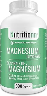 Magnesium Glycinate Supplement by Nutritionn - 300 Capsules of Non-Buffered Bisglycinate - 212.5 mg Elemental Magnesium per Capsule, 425 mg Once Daily for Women and Men - Third-Party Tested, Made in Canada