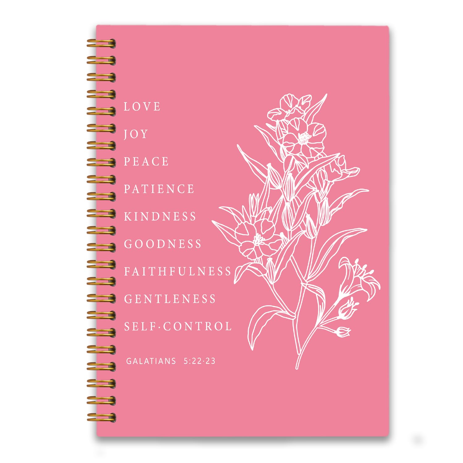 UYIKG Pink Flower Bible Spiral Notebook Scripture Journal, Inspirational Christian Spiral Journaling Notebooks for Women, Galatians 5:22-23, 80 Sheets