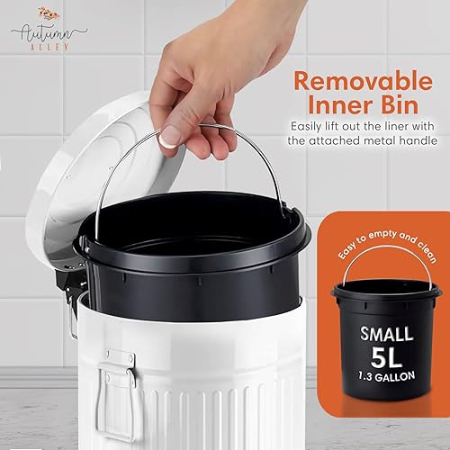 Miniatura 4 de Autumn Alley, Farmhouse - Basurero de baño blanco con tapa y pedal, cubo de basura blanco para baño rústico, cubo de basura de cocina de granja,