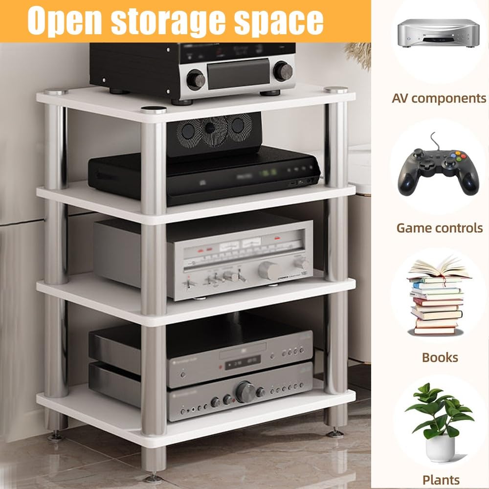 Generico Stereo HiFi Rack, Supporto Multimediale AV A 3/4 Livelli, Rack E Supporti Stereo, Armadio Per Componenti Video, Mobiletto Portaoggetti Per Giradischi(Black,4 tier-60x48x85cm)