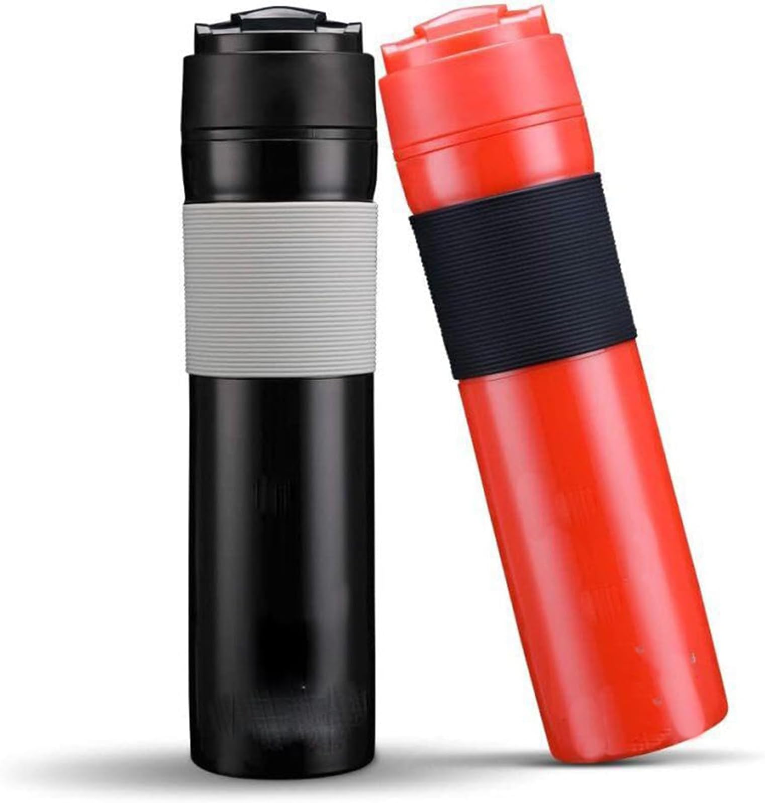 BRBHOM i Cafilas Set of 2 Portable Travel French Press Coffee Mug and Tea Black red for Couple(Black/red)