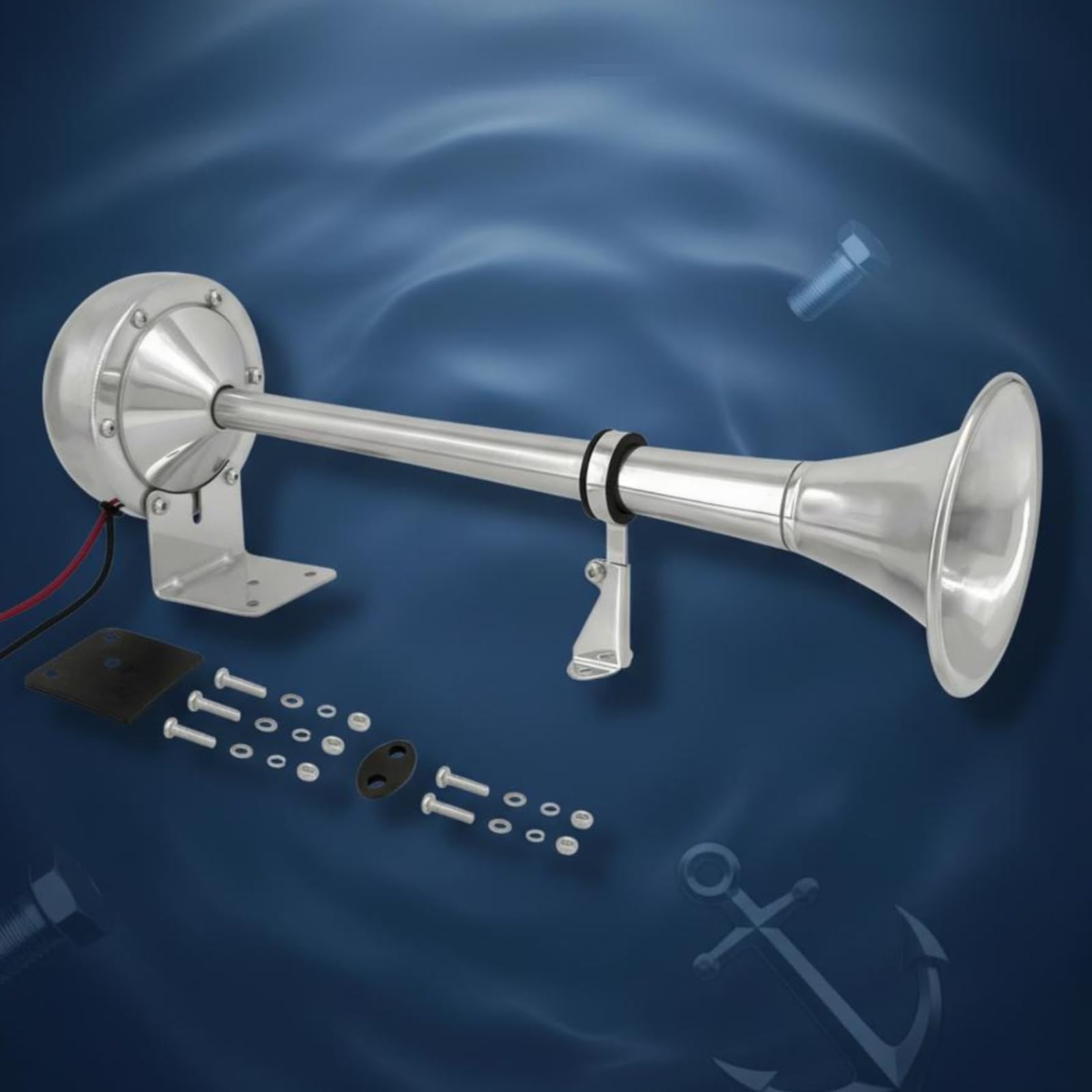 Tromba Elettrica Marina Auto Barca Clacson Tromba Singola Avvisatore Sonoro Acciaio Inox 12V Costruzione Solida Finitura Installazione Diretta Adatto, 24V Tubo Singolo