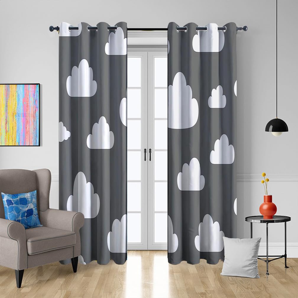 Chambre d'enfant Rideau Gris Occultant Thermique Isolant 140X240 cm Anti Froid et Chaleur Rideau pour Chambre et Salon Nuages Décoration de Fenêtre,Ae,140x240H cm (2 Panels)