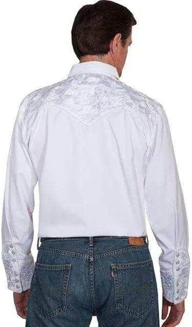 Scully Western Shirt Mens L/S Snap Embroidered XS White F0_P-634