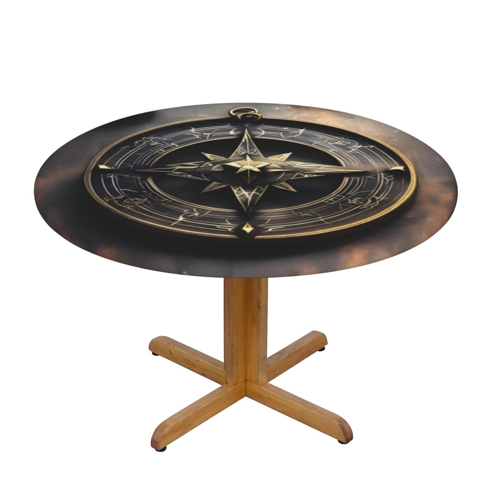 Nappe de table ronde élastique boussole nordique imprimée étanche