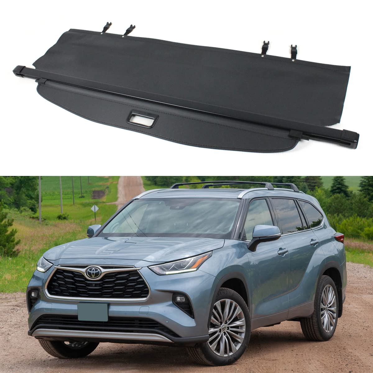 Black Retractable Trunk Tailgate Cargo Cover Luggage Security Shade Shield Compatible for 2020-2024 Toyota Highlander