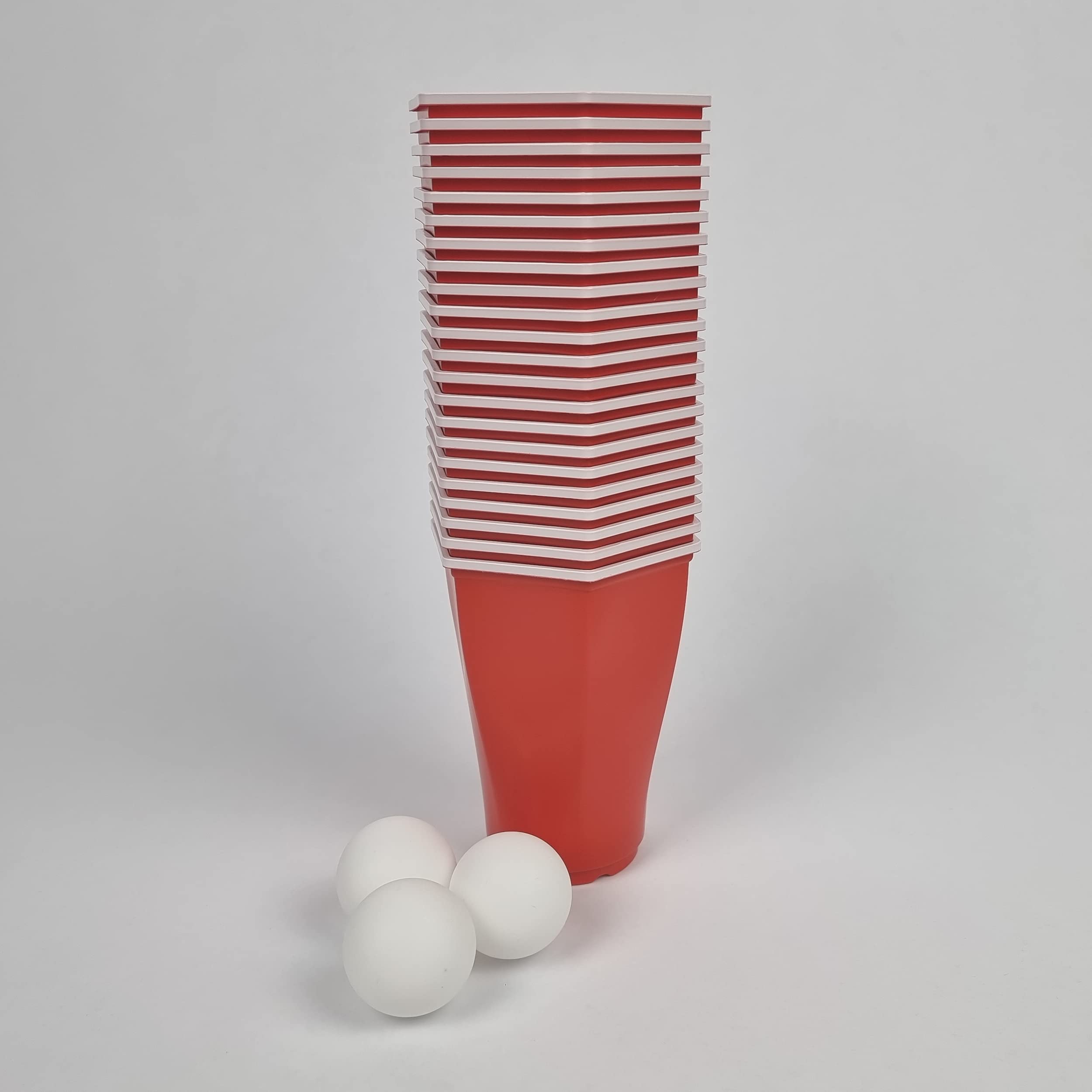 Lot De 22 Gobelets à Bière Hexagonaux 500ml + 3 Balles - Idéal Beer Pong Rouge Pour Fêtes
