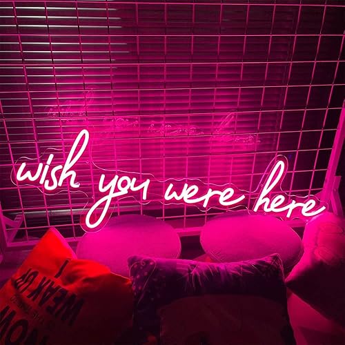Miniatura 4 de Letrero de neón con texto en inglés Wish You Were Here para decoración de pared, letrero luminoso personalizado para interiores y dormitorio,