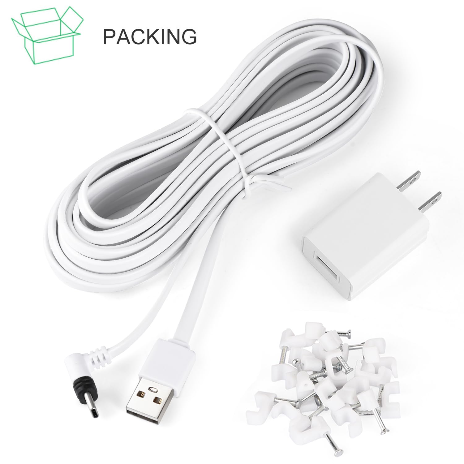 Câble d'alimentation 25 pieds compatible avec caméra de sécurité extérieure Arlo Essential 2K (2ème génération), câble de charge plat, câble d'alimentation extérieur
