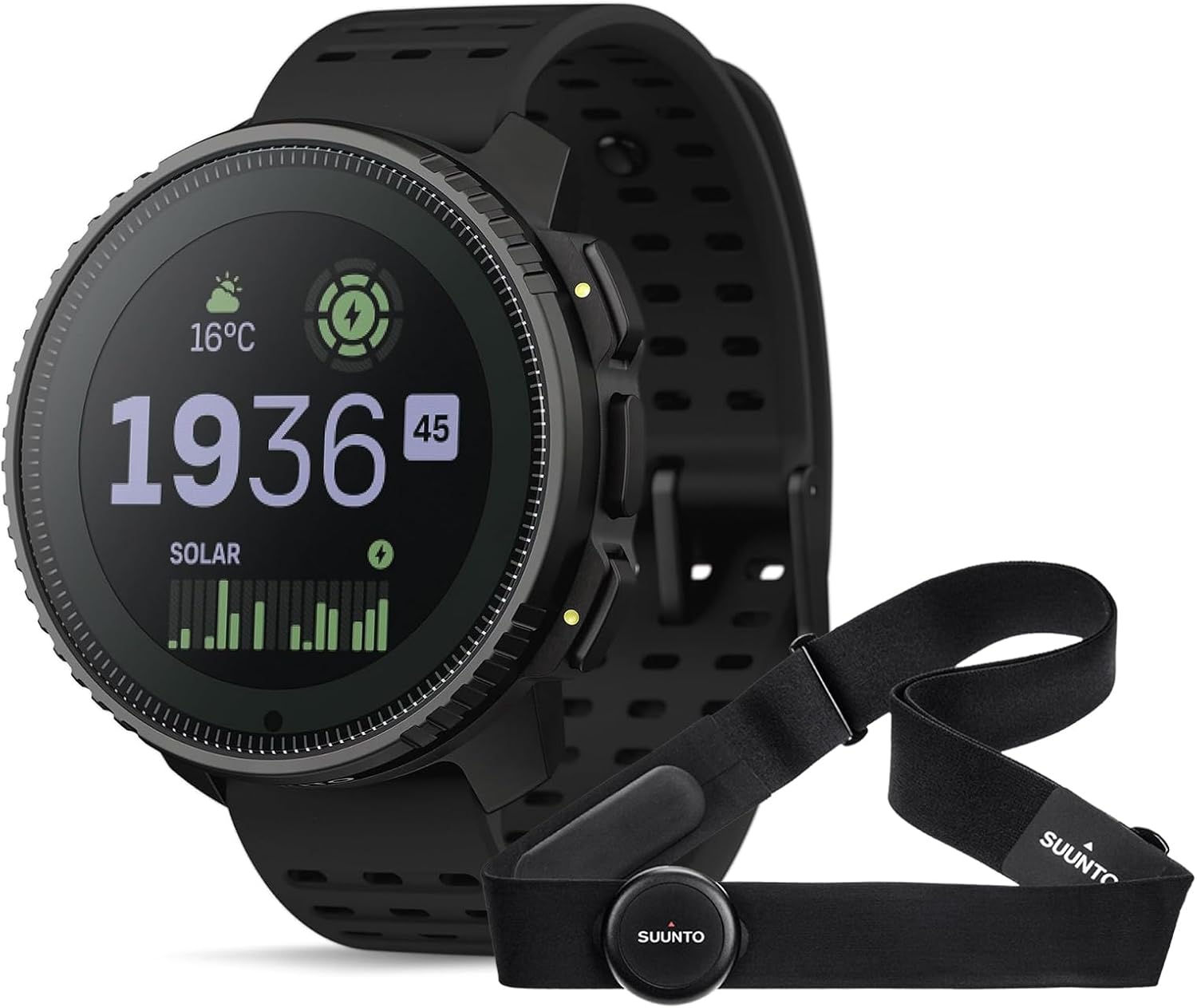 SUUNTO Vertical Stainless Steel Solar, All Black & Heart Rate Belt