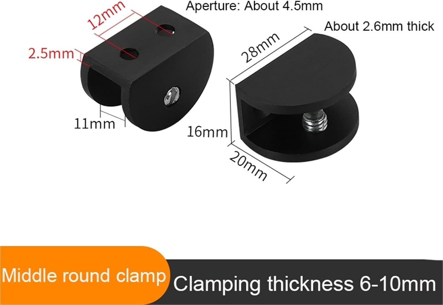 Adjustable Glass Clamps,4pcs/Pack Clips Space Aluminum Plated Brackets Shelf Holder Support Semicircle Rectangle Black Hardware Clip(Semicircle Black x4)