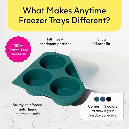 Miniatura 4 de Anyday Bandeja de silicona para congelador de 12 taza con tapa de silicona para almacenamiento de alimentos, arroz, caldo, sobras  Recipiente para