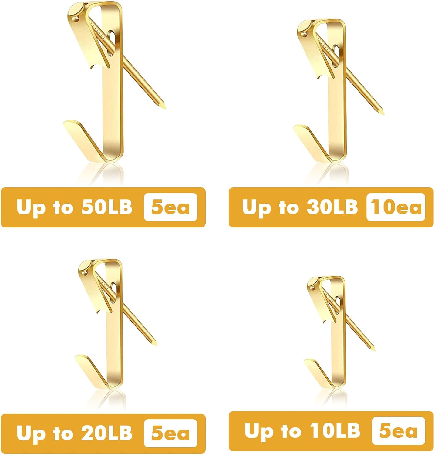Hooks for Hanging Pictures with Nails - ROBUST 50pcs Picture Hanging Kit, Wall Hooks for Hanging Pictures for Picture Frame, Canvas, Mirror, Art (N6 Gold)