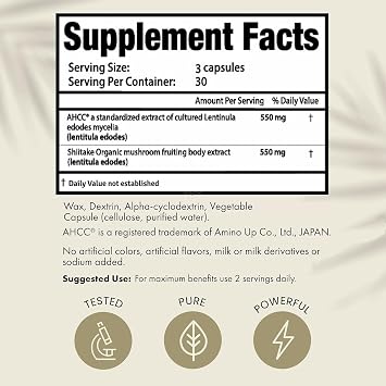 HPD Rx Premium AHCC & Shiitake Mushroom 1100 mg | 30-Day Supply, 1-Pack | Natural Immunity Booster, Physician Formulated, Maintains Natural Killer Cell Activity | AHCC is Proven in 30+ Studies