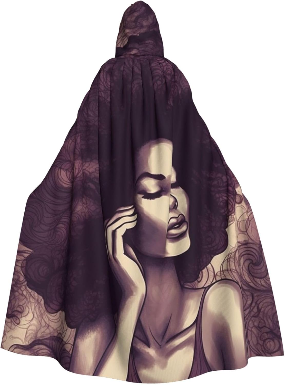 African Hair Black Women Hooded Cloak Full Length Hooded Robe Witch Cape Halloween Cosplay Costumes for Women Men