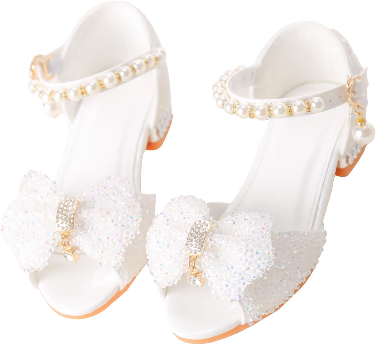 LongitudinalhorseSparkle Princess Sandals for Girls 3-12, Glitter Dress Shoes with Rhinestone Bowknots, Soft Soles Party Shoes for Toddler Kids Christmas Pageant Wedding Party