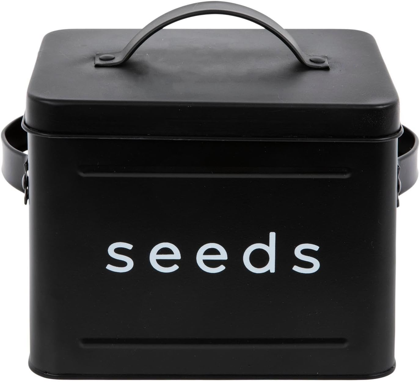 Hobby Lobby Metal Seed Storage Container with Handles, 6.75H x 8.66W x 5.25D inches, Black, Spring, Summer