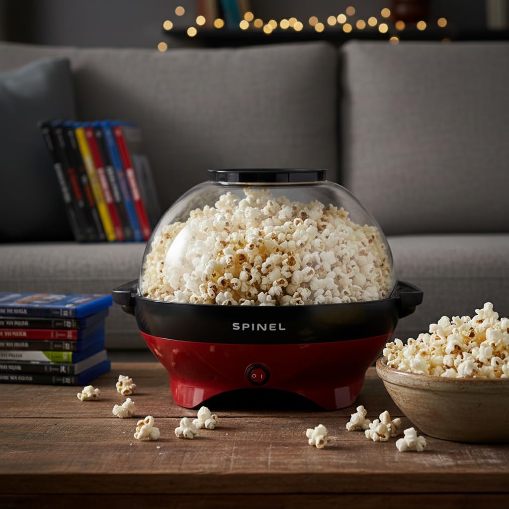 Spinel Popcornmaschine – Popcorn Mais Maschine Maker Mit Zucker & Salz & Öl, Groß Gadgy Kino Heißluft Popcornmaker, Retro Popper Popcornmais für Zuhause Mit Antihaftbeschichtung, 5.5L