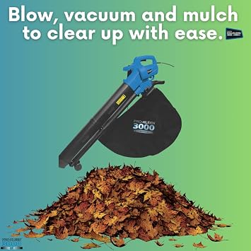 Pro-Kleen Garden Leaf Blower And Vacuum, 3000W, Shreds, Mulches, 10m Power Cable, UK Plug, 2 x 35L Large Collection Bags, 10:1 Mulching Shredding Ratio, Lightweight