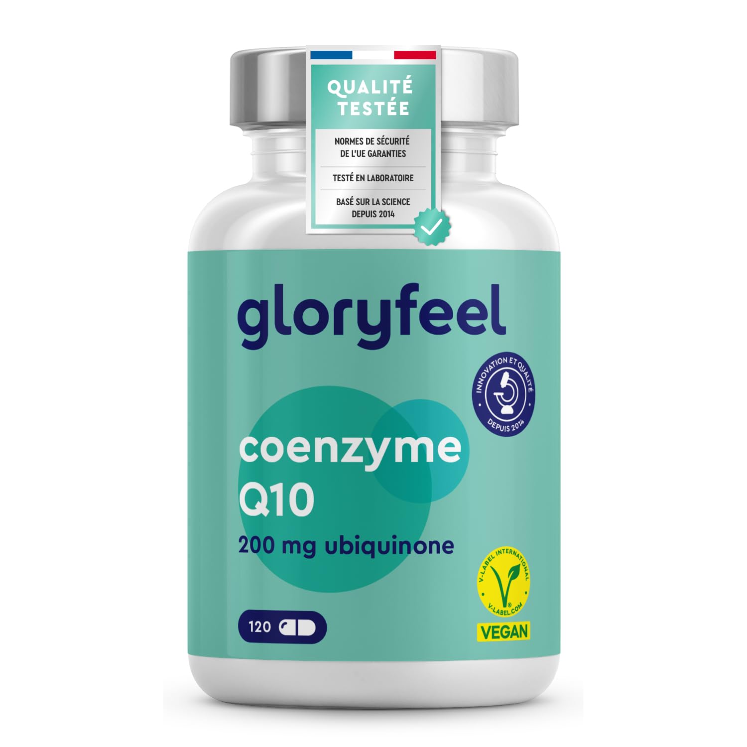 Coenzyme Q10 200mg Pure, 120 Capsules pour 4 Mois, Antioxydant Fort et Hautement Biodisponible, Contient CoQ10 Ubiquinone, 100% Végétalien et Testé en Laboratoire, Sans Arômes et Additifs Artificiels