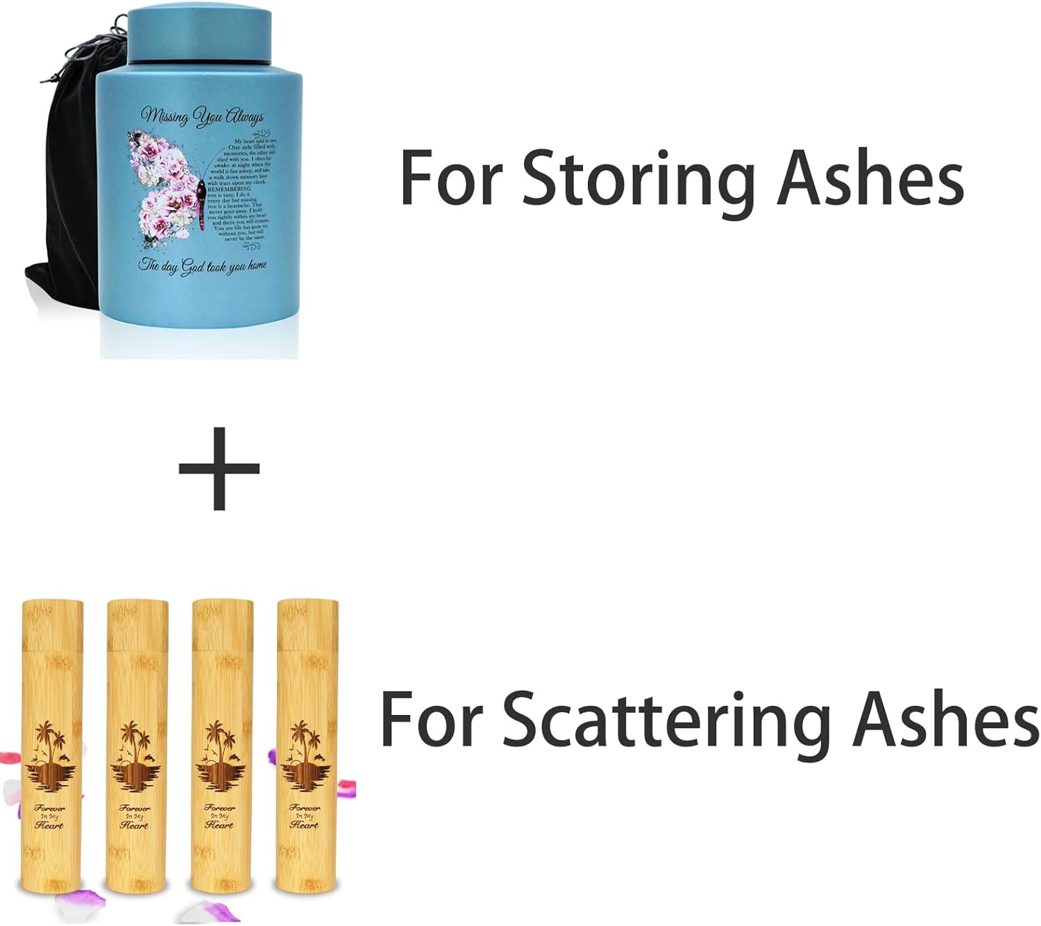 Small Cremation Urns and Set of 4 Small Bamboo Scattering Urns for Adult Male Female Human Ashes, Decorative Urn and Spreading Ashes Urn Tube with Velvet Bag(Butterfly)