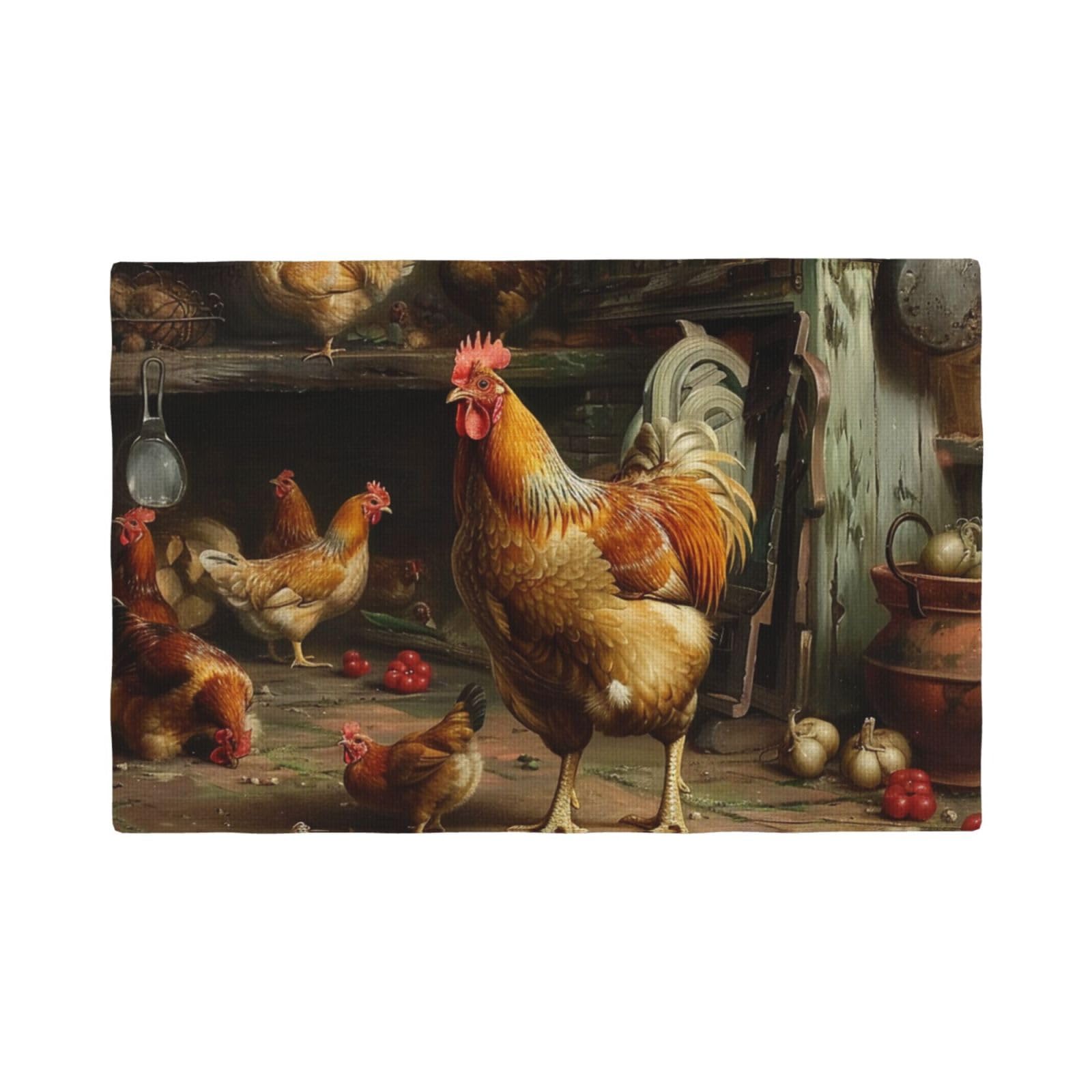 Roast Chicken Hen Farm Print Placemats Set, Heat Resistant Washable Placemat 12x18in Table Mats for Party Kitchen Dining Table Decoration Indoor Outdoor, Six Piece