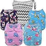 Anmababy 4 Pack Adjustable Size Waterproof Washable Pocket Cloth Diapers with 4 Inserts and Wet Bag for Baby Girls.(CD4-002)