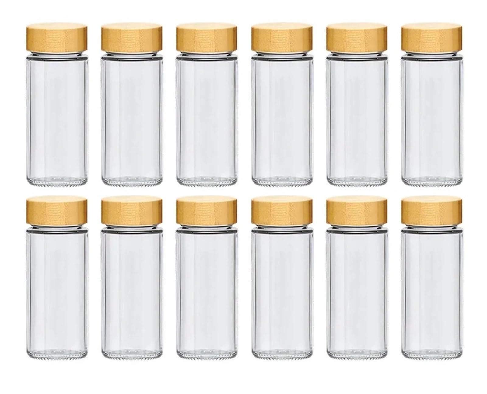 Generisch 12-teiliges Gewürzdosen-Set aus Glas mit Bambusdeckeln