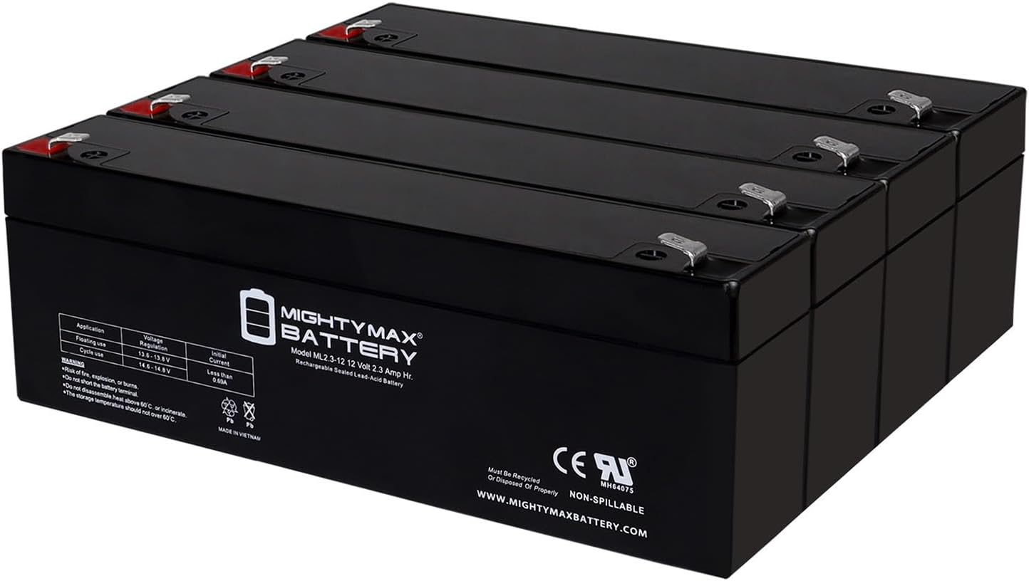 Mighty Max Battery ML2.3-12 - 12 Volt 2.3 AH, F1 Terminal, Rechargeable SLA AGM Battery - 4 Pack