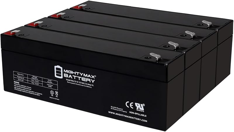 Bateria recarregável SLA AGM Mighty Max Battery ML2.3-12, 12 V 2,3 Ah com terminal F1 para ATV – Pacote com 4