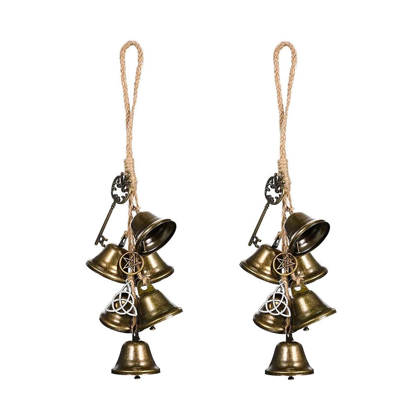 Zceplem 1 2 Witch Bell Wind Chime, Hanging Witch Bells Protection Door Hangers, Hanging Door Window Decorations With Wind Bells, Rattan Wreath For Good Luck, Wicca Supplies