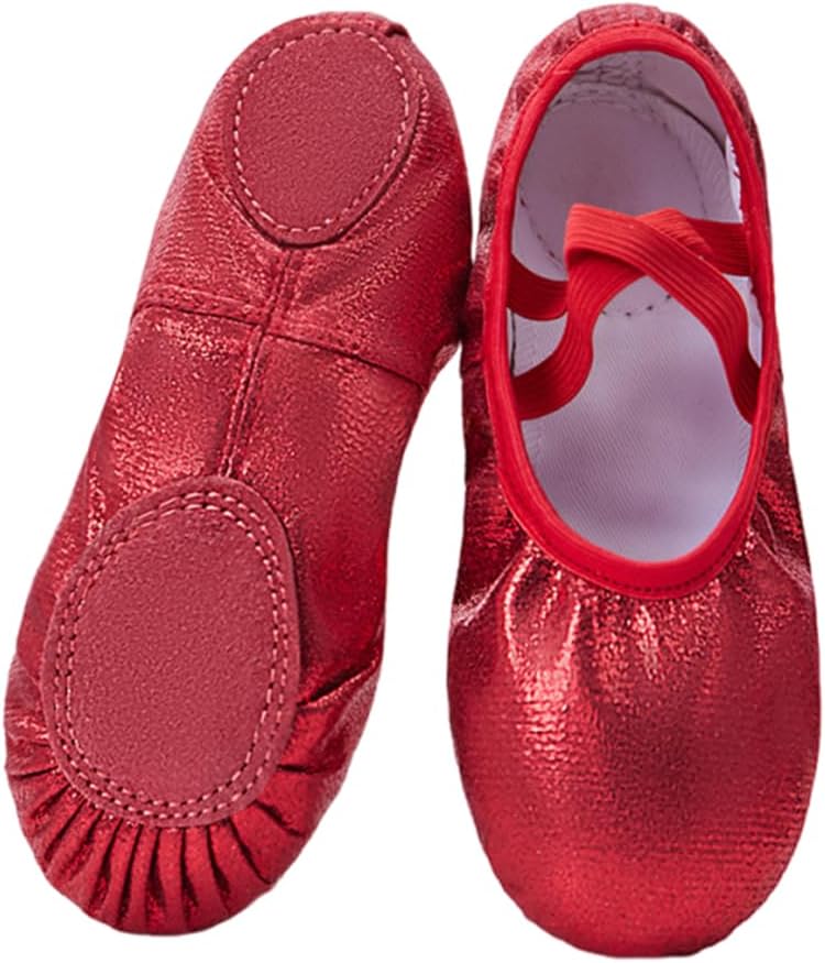 Girls Ballet Shoes Metallic Glitter Ballet Flats with Elastic Laces Soft Dance Shoes for Toddler/Little Kid/Big Kid