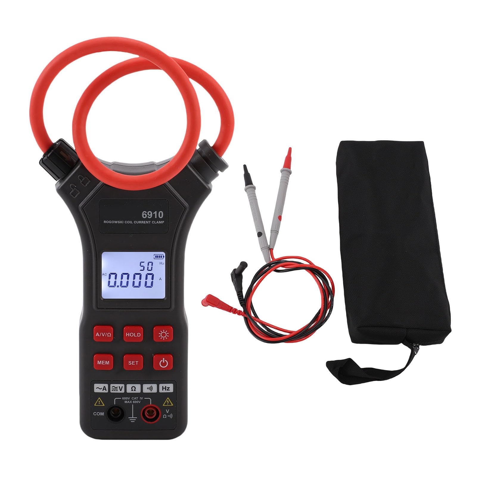 Jeffergarden Pinza Amperimétrica Flexible Medición Sin Contacto 0-10000A CA Linterna Probador Corriente para Cableado Densos ABS