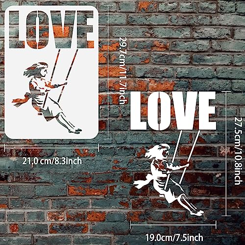 FINGERINSPIRE Banksy Girl On Swing Stencil 21x29.7cm Reusable Banksy Theme Painting Template Banksy Girl With LOVE Drawing Stencil Banksy Stencil for Painting on Wood Wall Fabric Furniture - Image 2