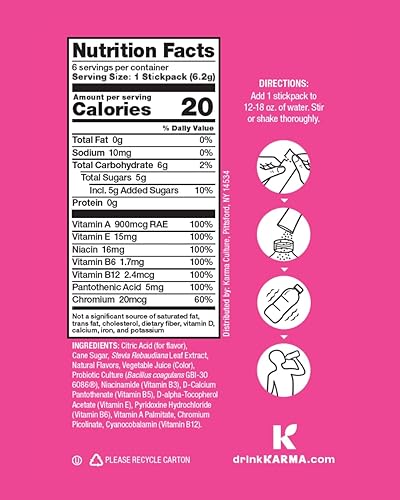 Miniatura 2 de Karma Paquete de hidratación probiótica, paquete de 6, mezcla de bebida en polvo de limonada de fresa, ayuda para la salud inmune e intestinal para
