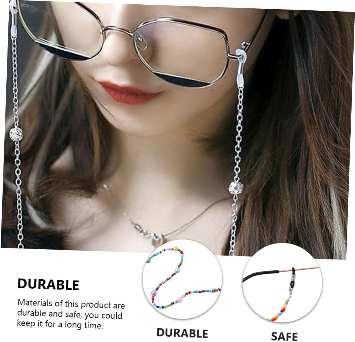 Beaded Rose Metal Eyeglass Chain Anti Lost Eyeglass Lanyard Portable Glasses Strap for Women Sunglasses Holder Safety Eyewear Retainer