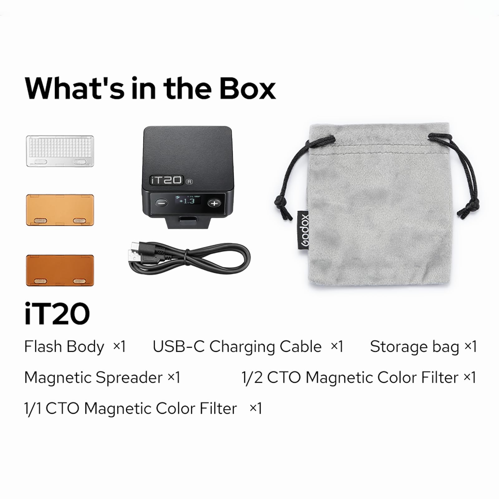 Godox iT20-R Mini Flash TTL para Ricoh GR III y GR IIIx – Flash de Cámara Compacto iT20R, Compatible con P-TTL, Batería Recargable USB-C, Incluye Filtros de Color Magnéticos