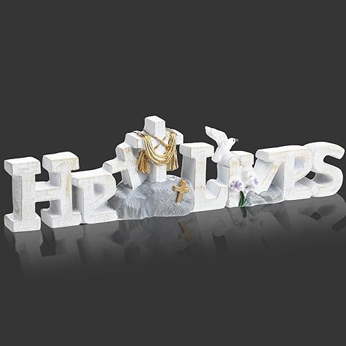 Yookeer He Lives - Decoración de mesa de resina de Pascua, letrero de mesa de flores cruzadas, decoración de mesa de Pascua, centros de mesa de