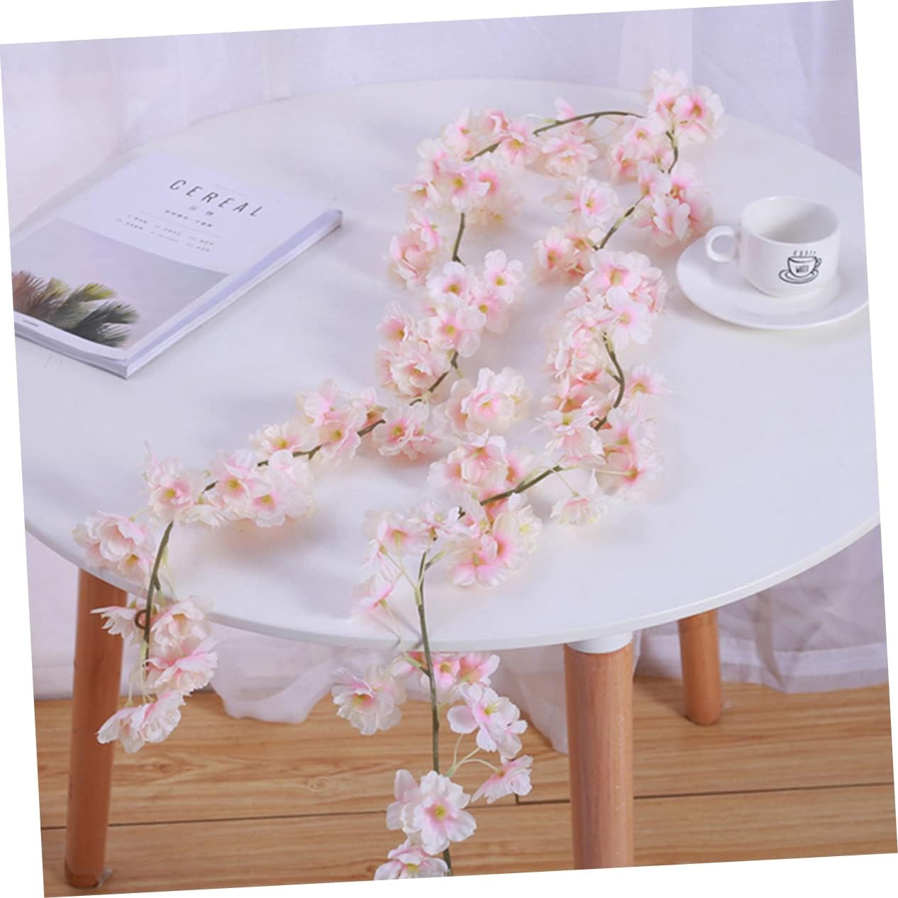 4pcs Artificial Cherry Blossom Vines for Wedding Decor Hanging Floral Garland Faux Rattan Strings for Home Party and Outdoor Decoration