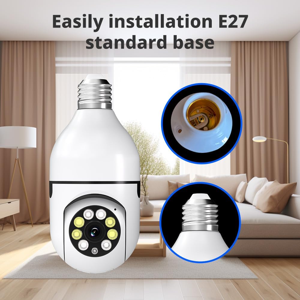 5GHz WiFi Light Bulb Cam | 1080P HD, Auto Motion Tracking, Color Night Vision, Built-in Siren & Two-Way Talk for Indoor Monitoring