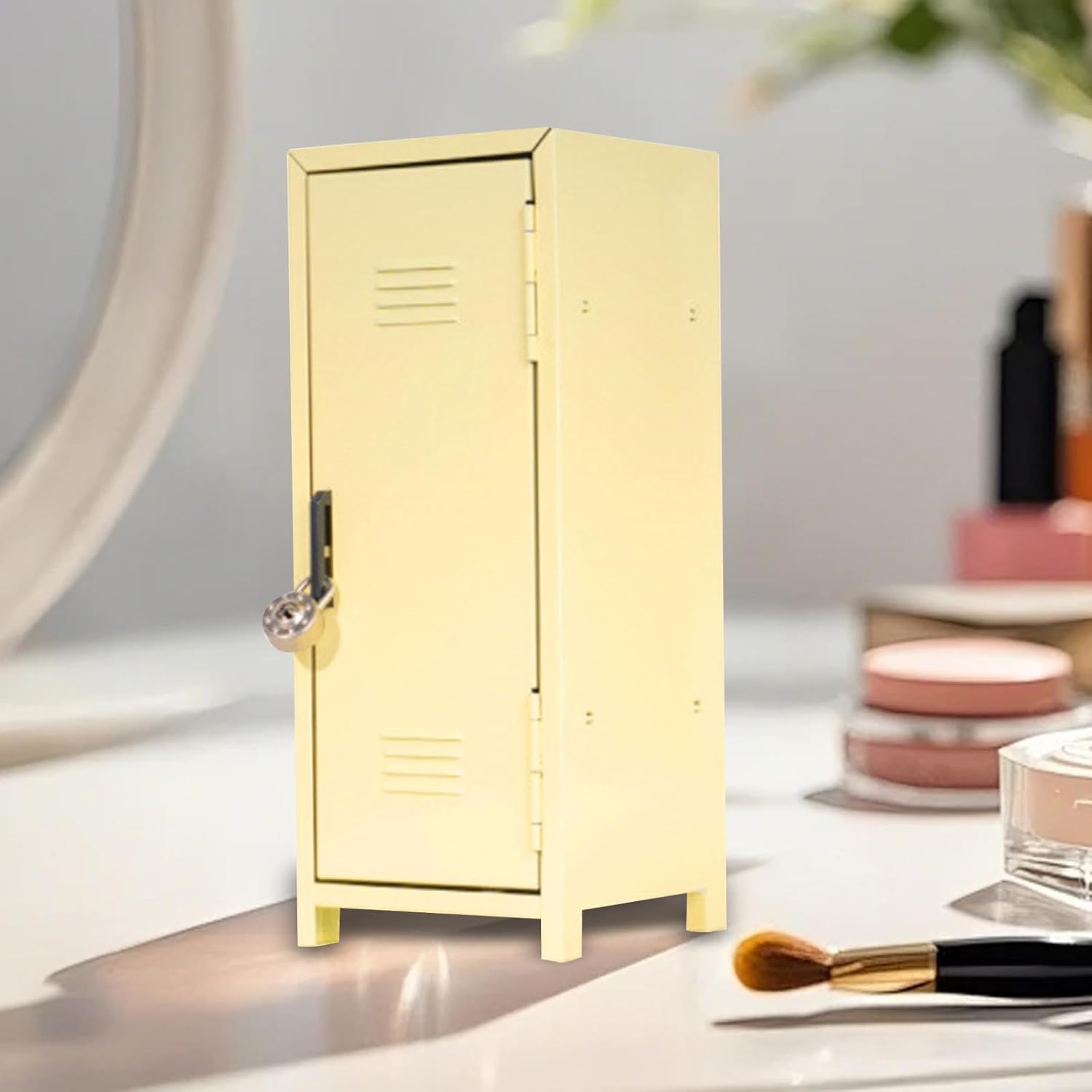 Mini Locker Multi Functional Decorative Girls Lockbox for Jewelry Keys Cards Yellow