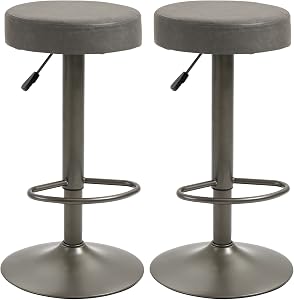 HOMCOM Modern Adjustable Bar Stools Set of 2, Swivel Barstools with Footrest, PU Leather Round Top for Kitchen and Dining Room, Dark Grey and Gunmetal