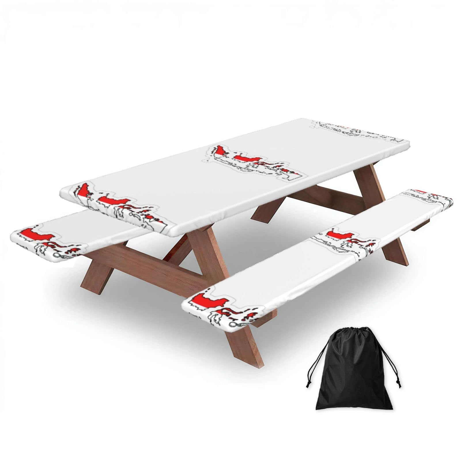 Yqxwjl Black Indonesian Flag Map Print Camping Essentials Waterproof Camping Table And Bench Cover With Drawstring Bag 183 Cm
