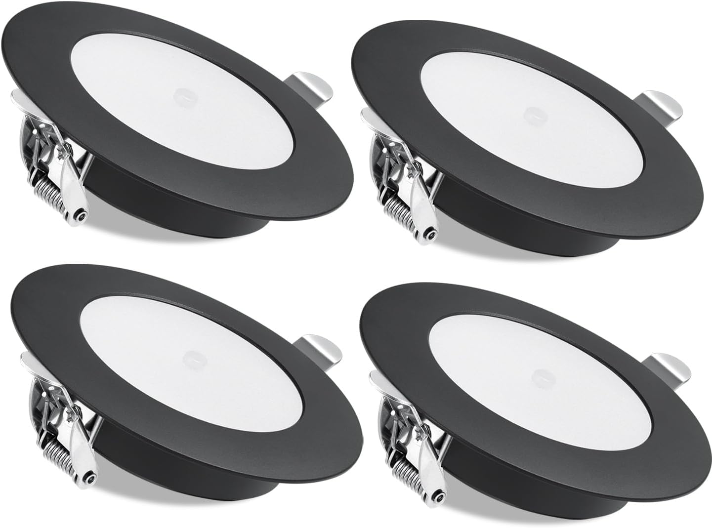 acegoo RV Boat LED Puck Light, 12V Recessed Ceiling Light DC 12V Under Cabinet Down Light with Press Dimmer, Dimmable White Light & Blue Nightlight, Flush Mount(Black/3000K Dual Color, 4-Pack)