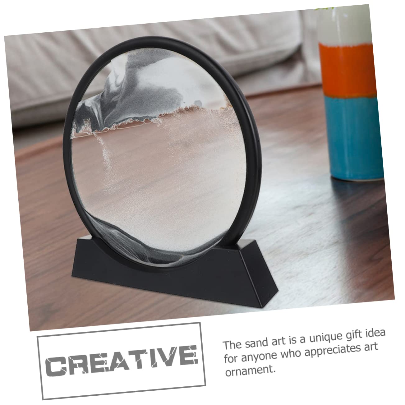 Sosoport Tableau Décoratif Paysage de Sable 3D en Sablier Noir Sable Mouvant, Ornement Créatif en Abs et Eau pour Salon et Occasions Spéciales