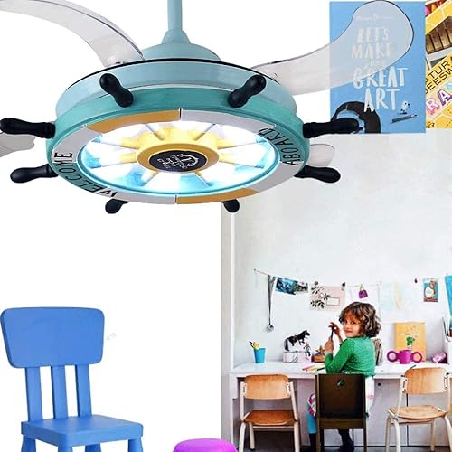 Miniatura 5 de Ventilador de techo reversible invisible de 42 pulgadas con luz y control remoto, 4 aspas retráctiles para habitación de niños, kit de luces de